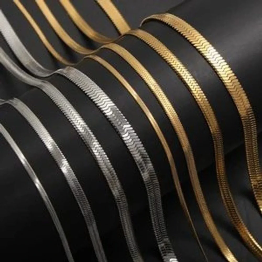 Stainless Steel Herringbone Snake Chain Necklace 3mm 40cm‎ Flat Liquid Link